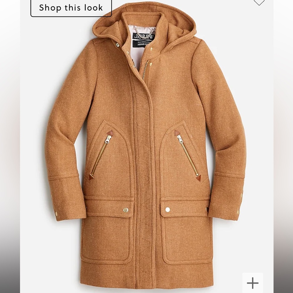 J. Crew Chateau Camel Hood Italian Stadium Cloth Wool Parka
